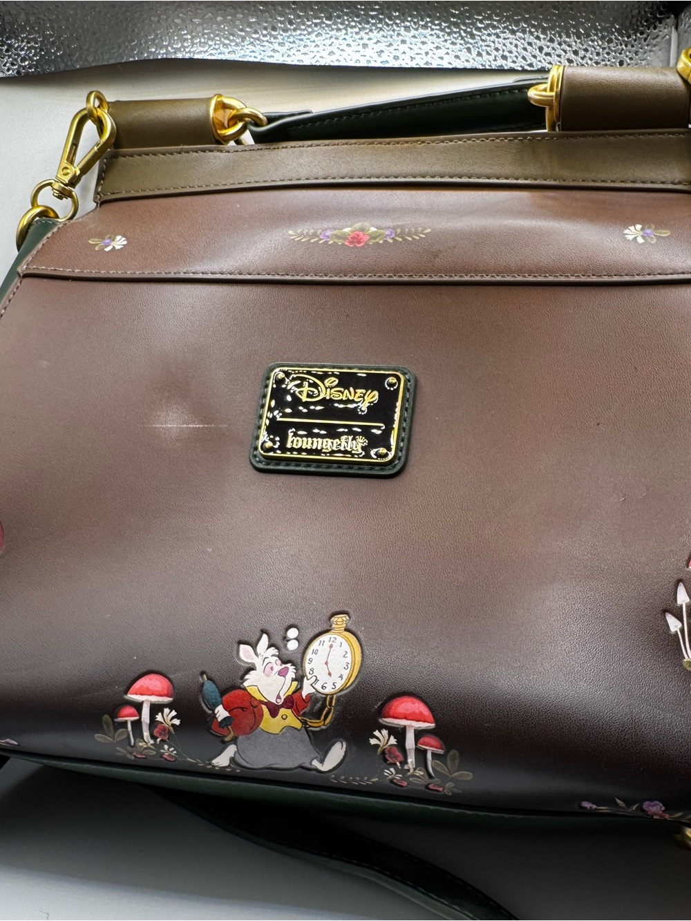 Olive Green Alice in Wonderland Embroidered Crossbody Bag - Picture 2 of 4